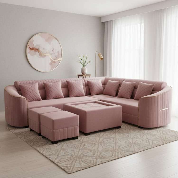 Premium Pink Sectional Sofa Set